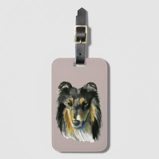  Collie Dog Waterverf Illustratie Bagagelabel (Voorkant (verticaal))