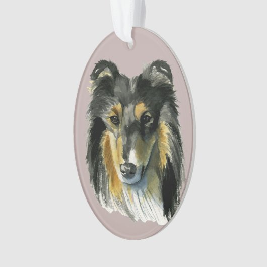 Collie Dog Waterverf Illustratie Ornament (voorkant)