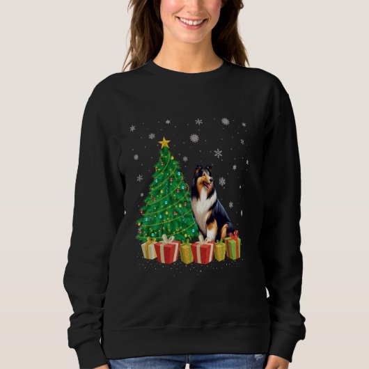 Collie Dog Xmas Tree Lighting Santa Hat Collie Dog Trui (Voorkant)