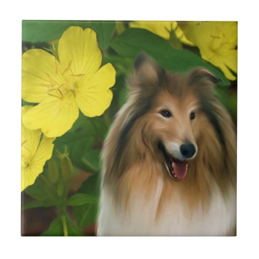 Collie en Flowers Dog Art Tegeltje (Voorkant)