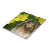 Collie en Flowers Dog Art Tegeltje (Zijkant)
