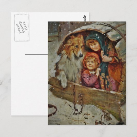 Collie en kinderen in de hond briefkaart (Voorkant / Achterkant)