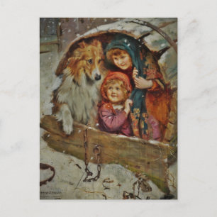 Collie en kinderen in de hond briefkaart