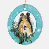 Collie Evergreen Blue Snowflake Border Keramisch Ornament (Links)