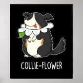 Collie-flower Funny Border Collie Dog Pun Dark BG Poster (Voorkant)