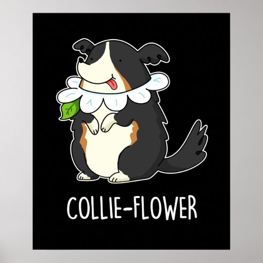 Collie-flower Funny Border Collie Dog Pun Dark BG Poster (Voorkant)