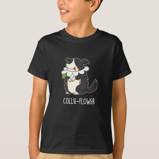 Collie-flower Funny Border Collie Dog Pun Dark BG T-shirt (Voorkant)
