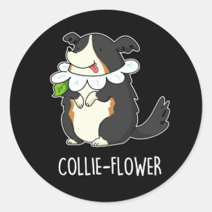 Collie-flower Funny Border Collie Dog Pun Ronde Sticker