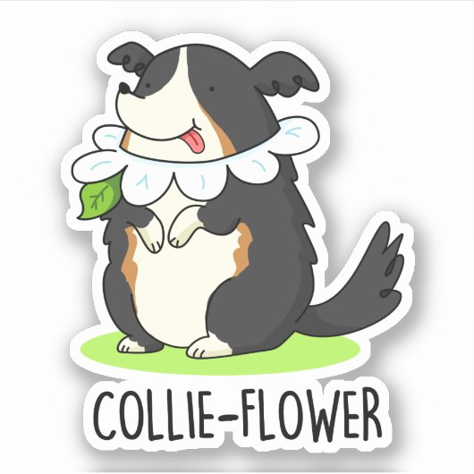Collie-flower Funny Border Collie Dog Pun Sticker (Voorkant)