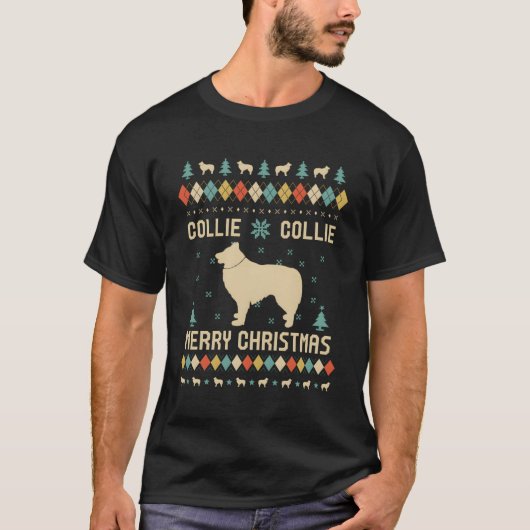 Collie Funny Ugly Sweater Retro voor Christus T-shirt (Voorkant)