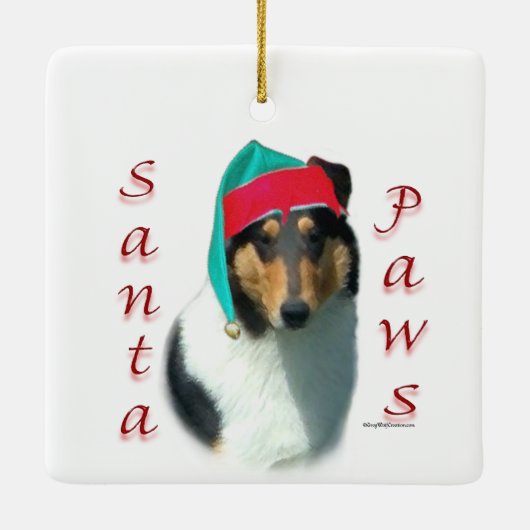 Collie (glad) Santa Paws Keramisch Ornament (Achterkant)