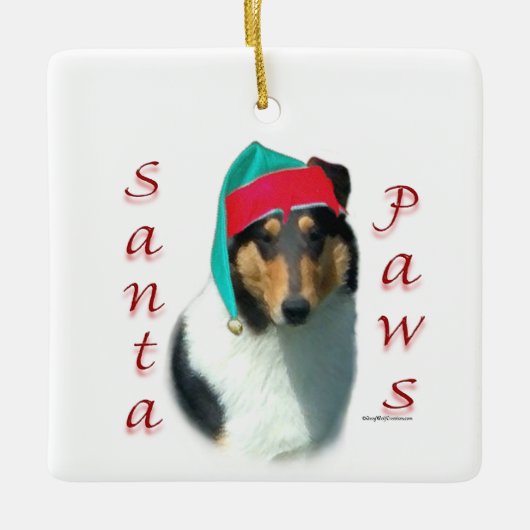Collie (glad) Santa Paws Keramisch Ornament (Voorkant)