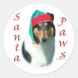 Collie (glad) Santa Paws Ronde Sticker