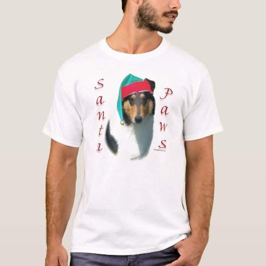 Collie (glad) Santa Paws T-shirt (Voorkant)