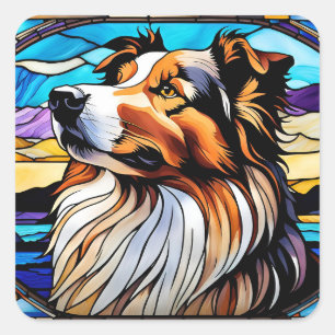 Collie Glas in lood look Vierkante Sticker