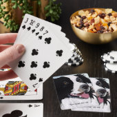 Collie glimlachen aan de zwarte en witte rand pokerkaarten (Insitu)