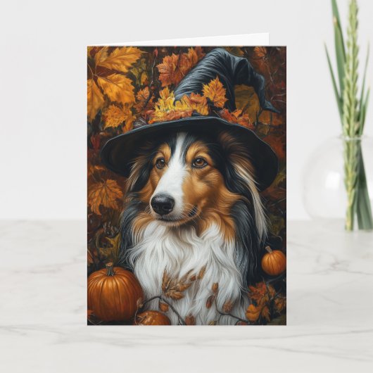 Collie Heks Halloween Feestdagen Kaart (Voorkant)