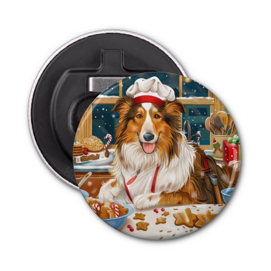 Collie Holiday Baking: Feestelijke Kerst Button Flesopener (Voorkant)