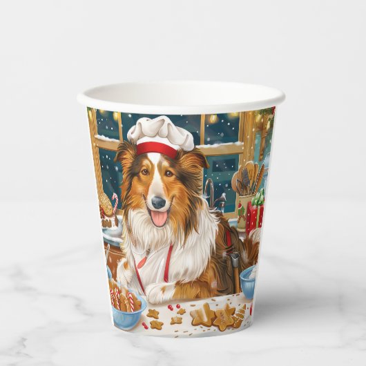 Collie Holiday Baking: Feestelijke Kerst Papieren Bekers (Voorkant)