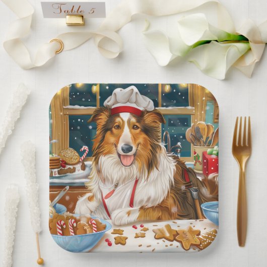 Collie Holiday Baking: Feestelijke Kerst Papieren Bordje (Huwelijk)