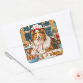 Collie Holiday Baking: Feestelijke Kerst Vierkante Sticker (Envelop)