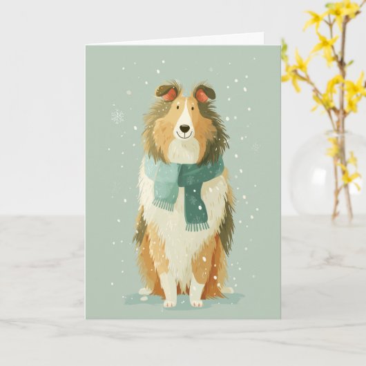 Collie Holiday Greeting Kaart (Gele Bloem)