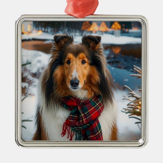Collie Holiday  Metalen Ornament (Voorkant)