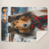 Collie Holiday Sherpa Blanket Sherpa Deken (Voorkant (horizontaal))