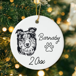 Collie Hond Aangepaste Naam & Jaar Lijntekening Keramisch Ornament