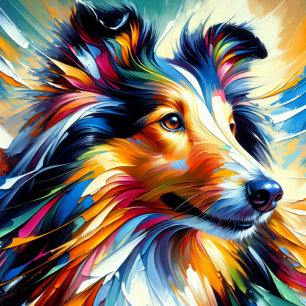 Collie Hond Acryl Print   Kleurrijk   Levendig Legpuzzel