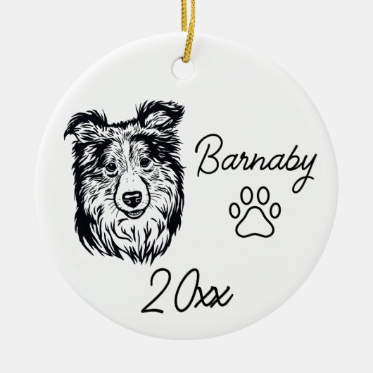Collie Hond Custom Naam & Jaar Lijntekening Keramisch Ornament (Voorkant)