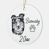 Collie Hond Custom Naam & Jaar Lijntekening Keramisch Ornament (Links)