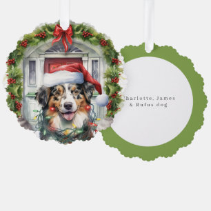 Collie Hond in Santa Hat Voordeur Kerstmis Ornament Kaart