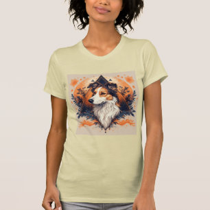 Collie-hond met levendige geometrische achtergrond t-shirt