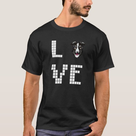 Collie Hond Pixel Kunst T-shirt (Voorkant)
