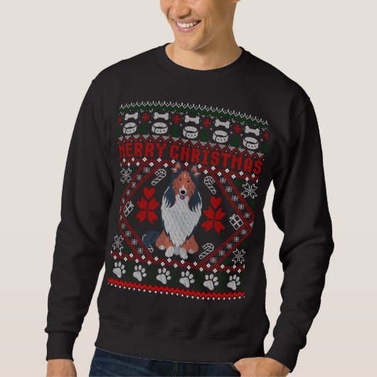 Collie Hond Vrolijk Kerstmis Lelijke trui Grappig (Voorkant)