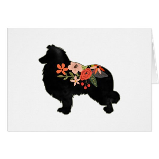 Collie Hondenras Bohemian Floral Silhouette Card (Voorkant Horizontaal)