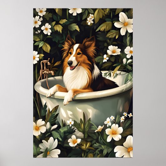 Collie in badposter, Grappige hondposter, Collie Poster (Voorkant)