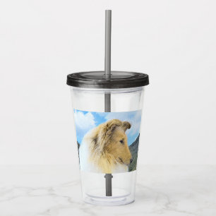 Collie in bergen (ruw) Schilderen - Dog Art Acryl Drinkbeker