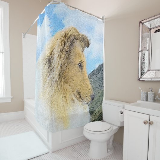 Collie in bergen (ruw) Schilderen - Dog Art Douchegordijn (In situ)