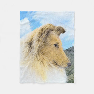 Collie in bergen (ruw) Schilderen - Dog Art Fleece Deken