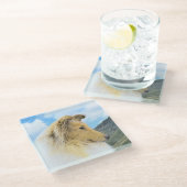 Collie in bergen (ruw) Schilderen - Dog Art Glazen Onderzetter (Schuin)