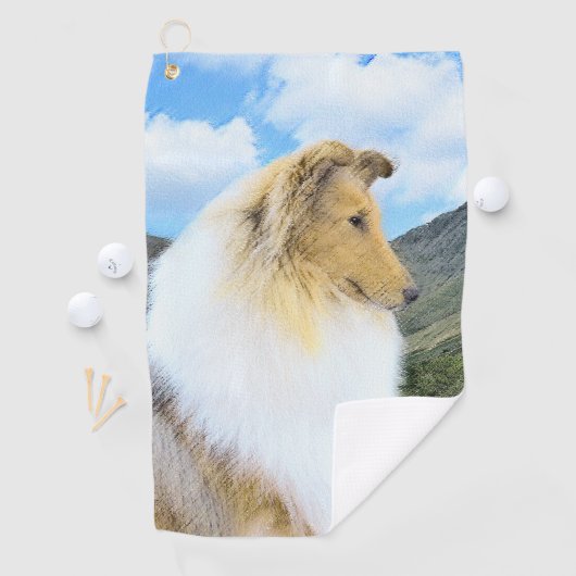 Collie in bergen (ruw) Schilderen - Dog Art Golfhanddoek (Insitu)