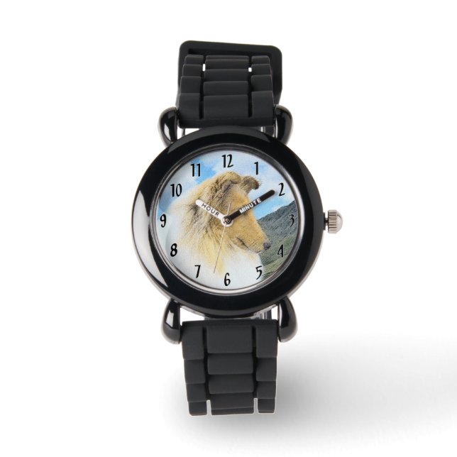 Collie in bergen (ruw) Schilderen - Dog Art Horloge (Voorkant)