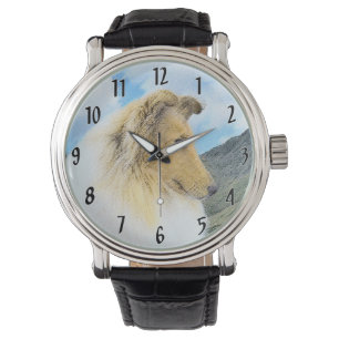 Collie in bergen (ruw) Schilderen - Dog Art Horloge