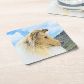 Collie in bergen (ruw) Schilderen - Dog Art Kartonnen Onderzetters (Schuin)