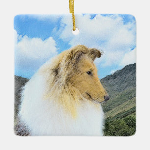 Collie in bergen (ruw) Schilderen - Dog Art Keramisch Ornament