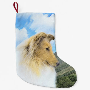 Collie in bergen (ruw) Schilderen - Dog Art Kleine Kerstsok