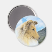 Collie in bergen (ruw) Schilderen - Dog Art Magneet (Voorkant / Achterkant)
