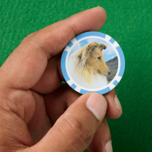 Collie in bergen (ruw) Schilderen - Dog Art Poker Chips